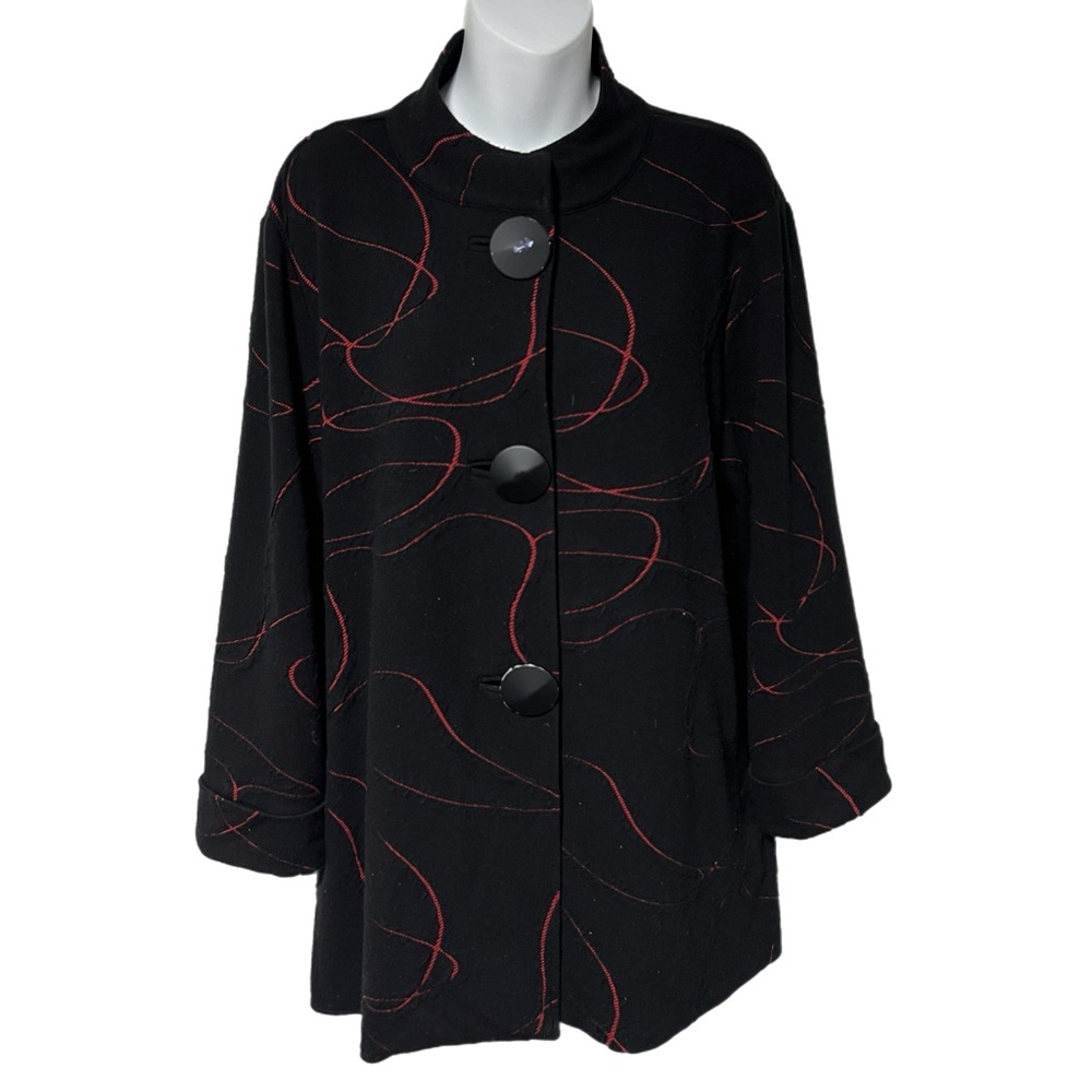 Lior Paris Chloe Black Red Art Embroidered Swirl Cardigan Sweatshirt Jacket L
